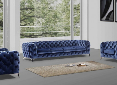 Sofa Chesterfield Couch Upholstery XXL Big Set Textile 2+1+1 Designer Couches